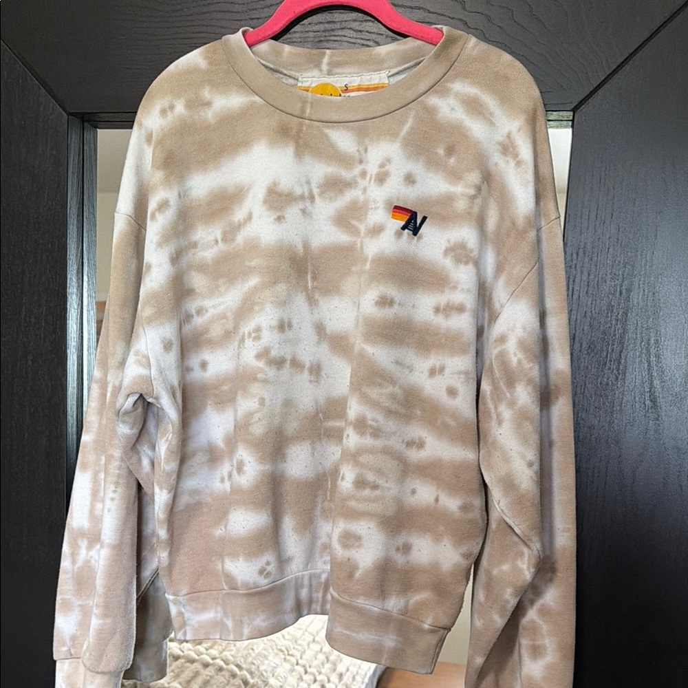 Aviator nation tie dye Crewneck Sweater - Beige/White Small